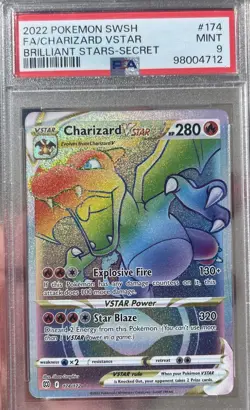 Pokemon Charizard VSTAR Secret Rare 174/172 PSA 9 Mint Brilliant Stars Rainbow - Image 1