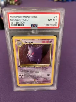 Pokemon 1999 Gengar 5/62 Holo 1st Edition Fossil PSA 8 - Image 1