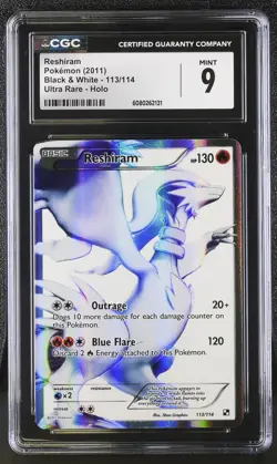 CGC 9 MINT Reshiram 2011 Black & White 113/114 Ultra Rare,Holo Pokemon Card - Image 1