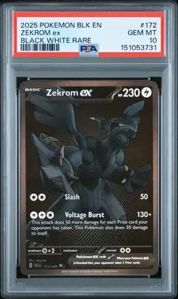 2025 POKEMON BLK EN-BLACK BOLT BLACK WHITE RARE #172 ZEKROM EX PSA 10 - Image 1