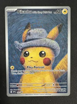 Pokemon x Van Gogh Museum Grey Felt Hat Pikachu Black Star Promo SVP 085 - Image 1