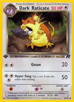 Dark Raticate 51/82 Common Team Rocket Pokemon 1st Edition Moderately Played - Image 1