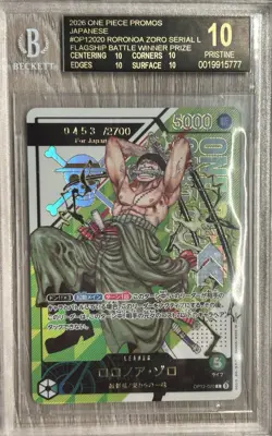 BGS 10 BLACK LABEL One Piece Card Roronoa Zoro Serial #453 For Japan OP12-020 - Image 1