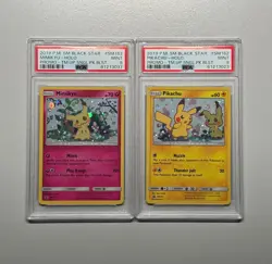 PSA 9 Pokemon Card Pikachu & Mimikyu - Holo Promo 2019 - SM162 & SM163 - Image 1