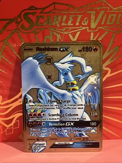Pokemon gold metal Inspired Card Reshiram GX For Display Art Gift - Image 1