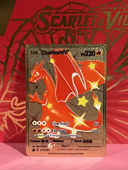Pokemon gold metal Inspired Card Charizard V For Display Art Gift - Image 1