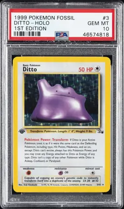 1999 POKEMON FOSSIL 1ST EDITION #3 DITTO-HOLO PSA 10 - Image 1