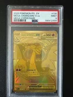 Pokemon 2025 Mega Charizard X ex 130/094 Gold Hyper Rare Phantasmal Flames PSA 9 - Image 1