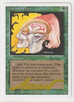 Gold Signed Llanowar Elves LP Revised Artist Anson Maddocks 1994 WOTC MTG Magic! - Image 1