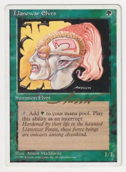 Gold Signed Llanowar Elves MP Alternate 4th Edition Artist Anson Maddocks MTG! - Image 1