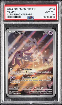 2024 POKEMON SSP EN-SURGING SPARKS ILLUSTRATION RARE #204 MESPRIT PSA 10 - Image 1