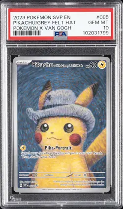 2023 POKEMON SVP EN-SV BLACK STAR PROMO #085 PIKACHU WITH GREY FELT HAT PSA 10 - Image 1