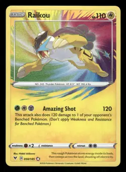 Pokemon Raikou Amazing Rare SWSH04: Vivid Voltage 050/185 NM Holo - Image 1