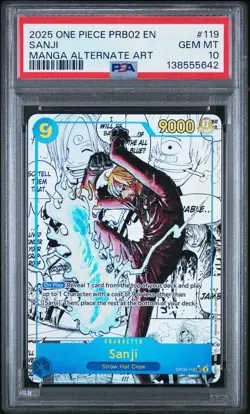 SANJI PSA 10 2025 ONE PIECE GAME PRB02 ENGLISH #OP06-119 MANGA ALTERNATE ART GEM - Image 1