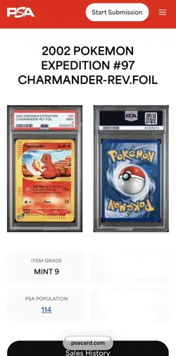 Charmander E-reader Expedition Base Set 97/165 Reverse Holo PSA 9 Pokemon 2002 - Image 1