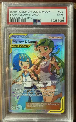 Pokemon Mallow & Lana Full Art Ultra Rare Holo PSA 9 231/236 Cosmic Eclipse 2019 - Image 1