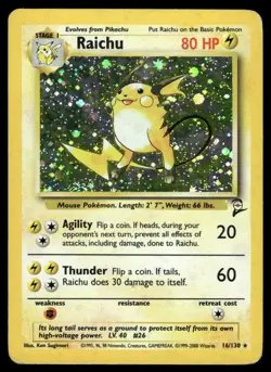2000 Pokemon Raichu Holo Rare Base Set 2 16/130 Holo DMG - Image 1