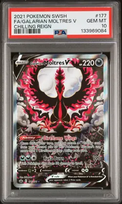 2021 POKEMON SWORD & SHIELD CHILLING REIGN FULL ART/GALARIAN MOLTRES V PSA 10 - Image 1