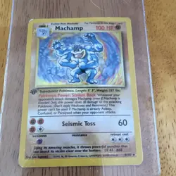 Pokemon Machamp 1st Edition Holo Rare Base Set Card 8/102 100 HP English 1999 - Image 1