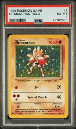 1999 Pokemon Base Hitmonchan #7 Holo PSA 6 EX-MT - Image 1