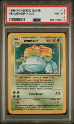 Pokemon Venusaur 15/102 Holo Unlimited Base Set PSA 8 NM-MT - Image 1
