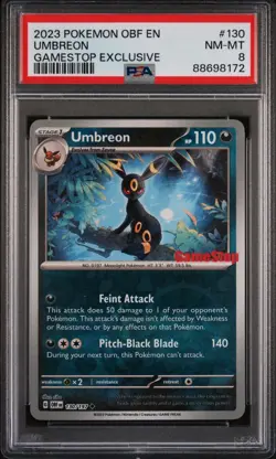 2023 Pokemon OBF EN Gamestop Exclusive #130 Umbreon PSA 8 - Image 1