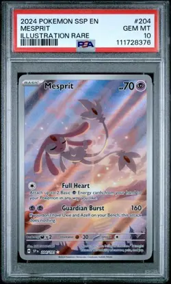2024 Pokemon Surging Sparks Illustration Rare Mesprit #204 PSA 10 - Image 1