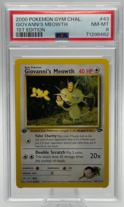2000 POKEMON GYM CHALLENGE #43 GIOVANNI'S MEOWTH 1ST EDITION PSA 8 NM-MT - Image 1