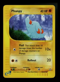 Phanpy 100/147 Aquapolis 2002 Reverse Holo E-Series Vintage Pokemon Card TCG - Image 1