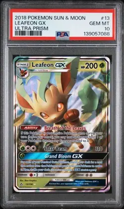 2018 POKEMON SUN & MOON ULTRA PRISM #13 LEAFEON GX PSA 10 - Image 1