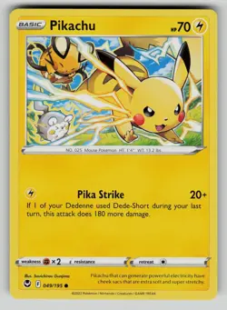 Pikachu 049/195 Common Silver Tempest Pokemon NM - Image 1
