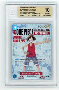 Monkey D. Luffy BGS 10 Pristine 2025 One Piece Promo US Basketball #P055 - Image 1