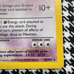 Pokemon TCG Mewtwo Card 10/102 Base Set Unlimited Holo Rare LP Vintage 1999 - Image 3