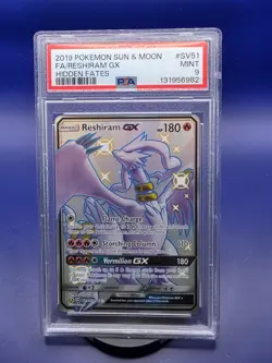 2019 POKEMON SUN & MOON HIDDEN FATES SV51 FULL ART RESHIRAM GX PSA 9 - MINT - Image 1