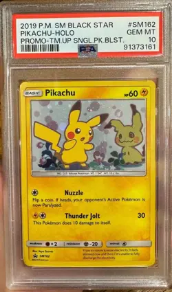2019 Pokemon Sun & Moon Pikachu Black Star Promo Team Up Holo #SM162 PSA 10 GEM - Image 1