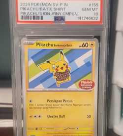 Pokemon TCG Pikachu Berkemeja Batik Promo SV-P #155 Indonesian PSA 10 - Image 1