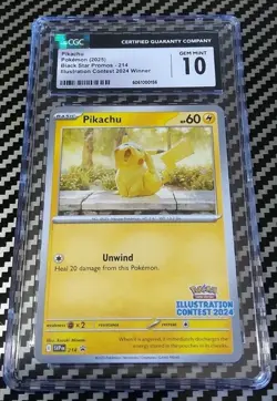 CGC 10 MINT Pikachu 214 (Illustration Contest 2024) Graded Pokemon TCG - Image 1