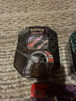 Pokemon Paldean Fates 2 Tins Iron Threads, Great Tusk & Tech Sticker Fidough - Image 2