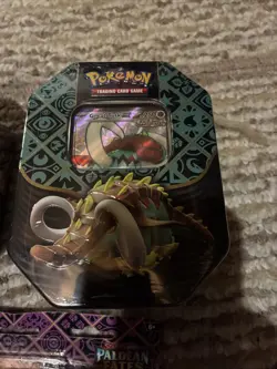 Pokemon Paldean Fates 2 Tins Iron Threads, Great Tusk & Tech Sticker Fidough - Image 3