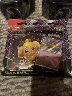 Pokemon Paldean Fates 2 Tins Iron Threads, Great Tusk & Tech Sticker Fidough - Image 4