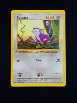 POKEMON 1st Edition Shadowless RATTATA 61/102 RARE GREY STAMP - Image 1