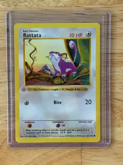 POKEMON 1st Edition Shadowless RATTATA 61/102 RARE GREY STAMP - Image 3