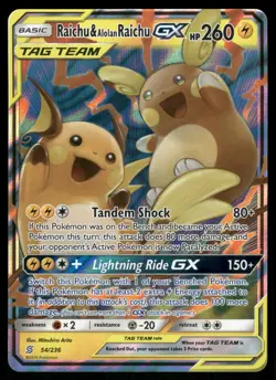 Raichu & Alolan Raichu GX SM - Unified Minds 54/236 Ultra Rare Pokemon Card - Image 1