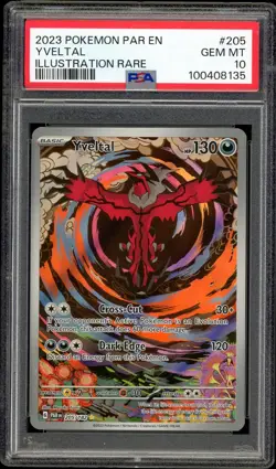 2023 POKEMON PAR EN-PARADOX RIFT ILLUSTRATION RARE #205 YVELTAL PSA 10 - Image 1