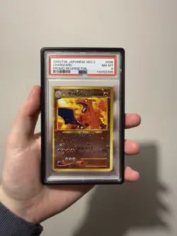2000 Pokemon Japanese Neo 2 006 Charizard Promo Reverse Foil PSA 8 W Bumper - Image 1