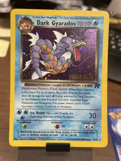 Pokemon TCG Dark Gyarados Holo Rare 8/82 Prerelease Holo 2000 Promo Unused - Image 1