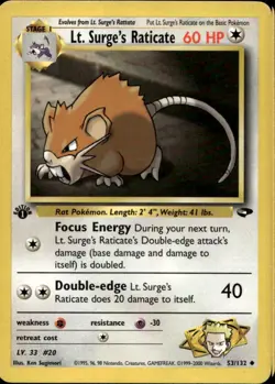 Lt. Surge's Raticate 1st Ed 53/132 Uncommon WOTC Gym Challenge Pokemon - Image 1
