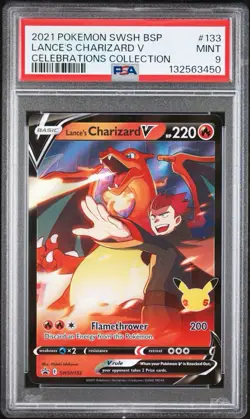 2021 POKEMON SWSH BLACK STAR PROMO | LANCES CHARIZARD CELEBRATIONS COLLECT PSA 9 - Image 1