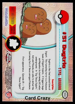 Dugtrio #51 - Topps Chrome Series 1 Pokemon Card Near Mint - Image 2