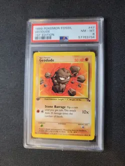 1999 Pokemon Fossil 47 Geodude 1st Edition PSA 8 WoTC - Image 1